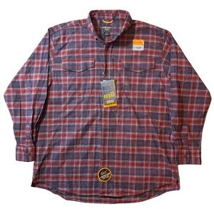 Ariat Men’s XL Rebar Flannel DuraStretch Long Sleeve Work‎ Shirt Burnt Henna NWT